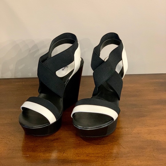 CHARLES by Charles David - Black & White Wedge Sandals - Picture 2 of 10